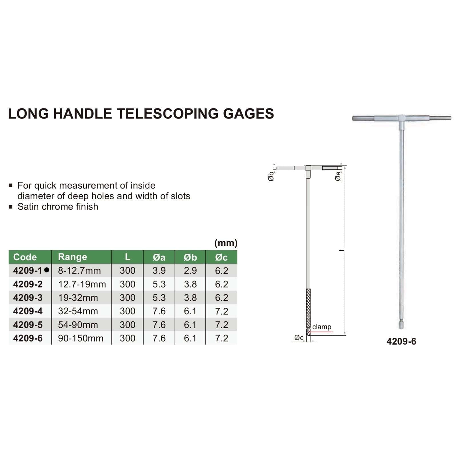 Insize Long Handle Telescopic Gauge 8-12.7mm Range Series 4209-1 - Twin Eagle Imports