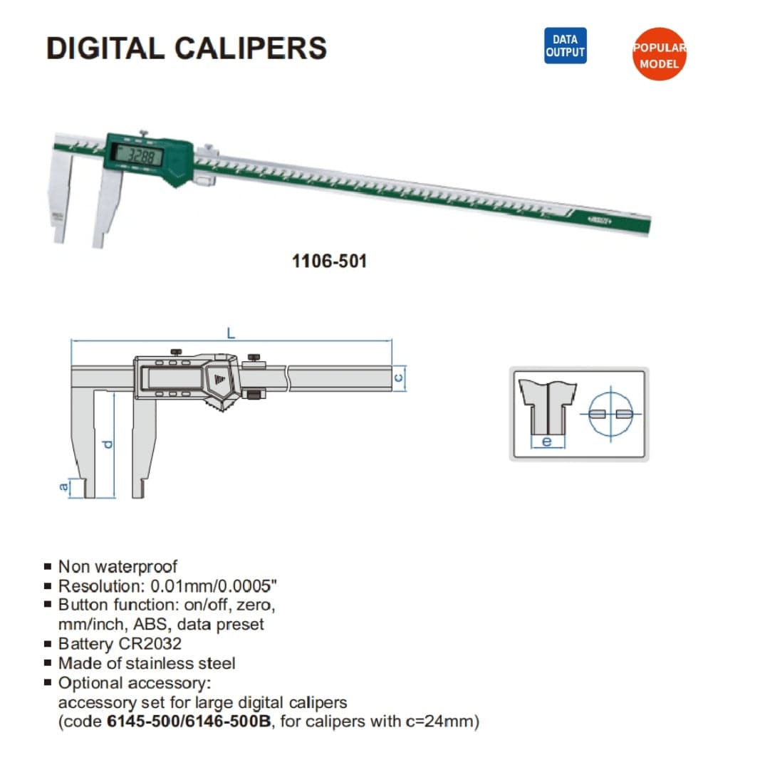 Insize Long Jaw Digital Caliper 0-1000mm / 0-40" Range Series 1106-1002 - Twin Eagle Imports