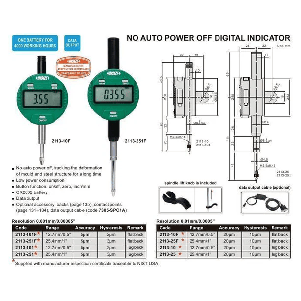 INSIZE Manufacturing Insize Digital Indicator 12.7mm/0.5" Range Series 2113-101