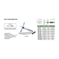 INSIZE Measuring Equipment Insize 2pc Metric Depth Micrometer 0-50mm Range Series 3241-50