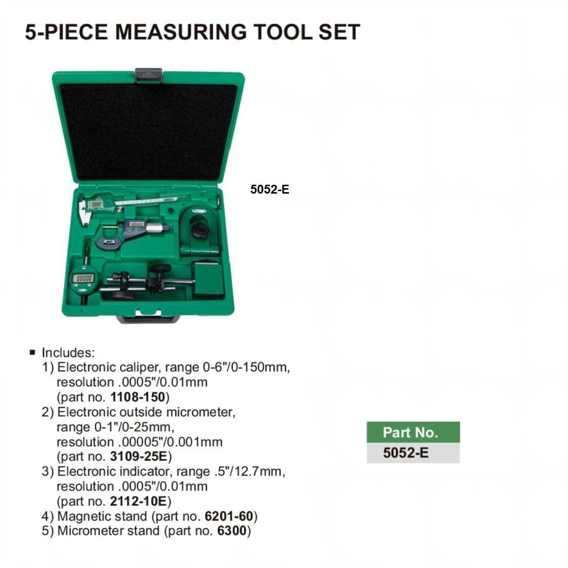 INSIZE Measuring Equipment Insize 5pc Measuring Tool Set Series 5052-E