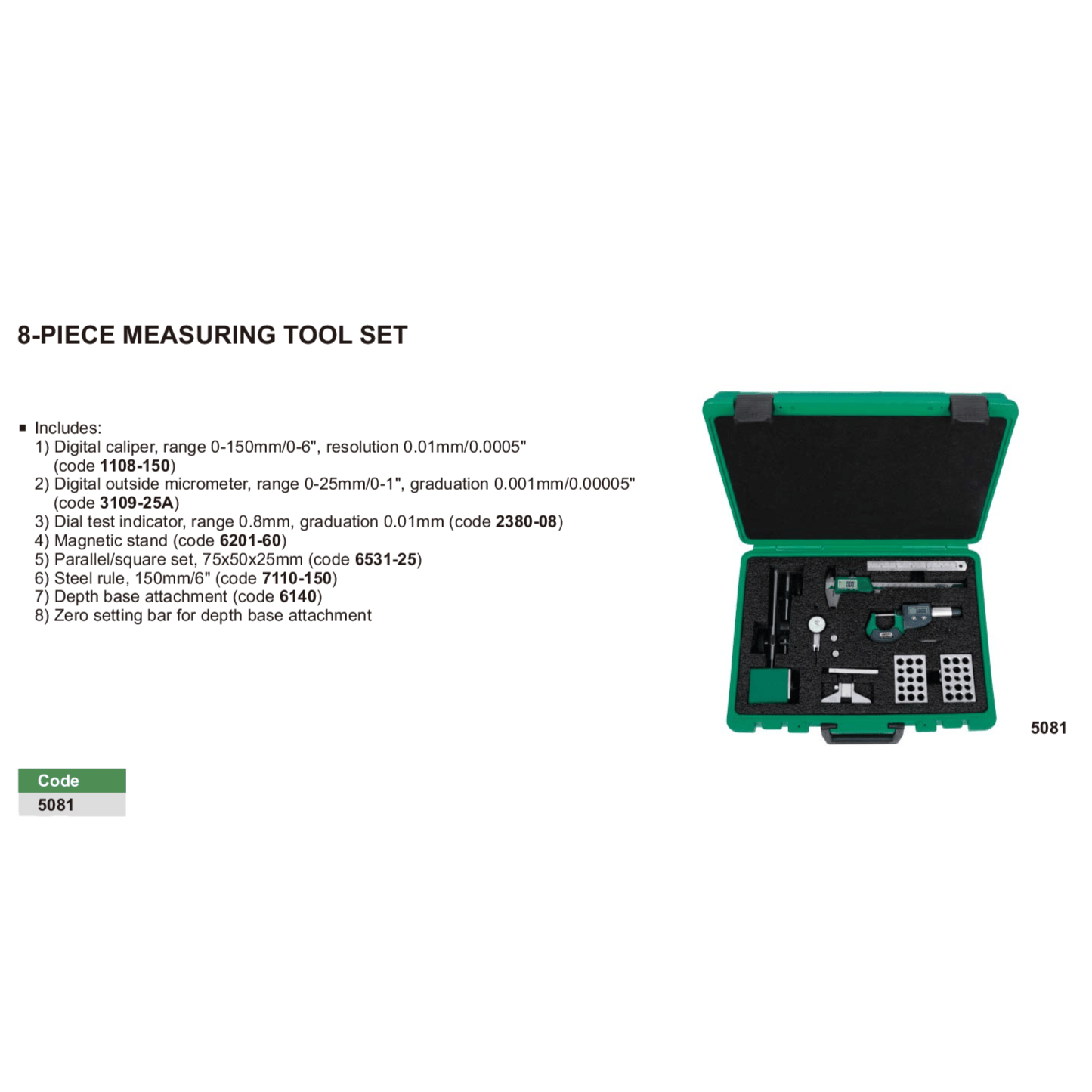 INSIZE Measuring Equipment Insize 8-Piece Precision Measuring Tool Set Series 5081