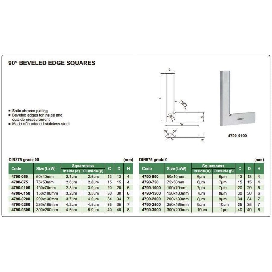 INSIZE MEASURING EQUIPMENT Insize Beveled Edge Square 100×70 mm Grade 0 Series 4790-1000