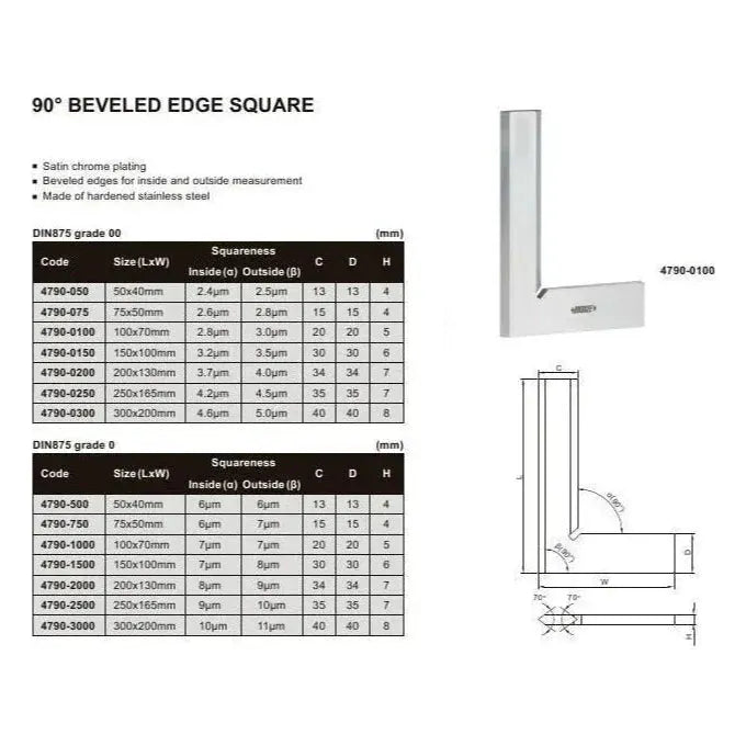 INSIZE MEASURING EQUIPMENT Insize Beveled Edge Square 50×40 mm Grade 0 Series 4790-500