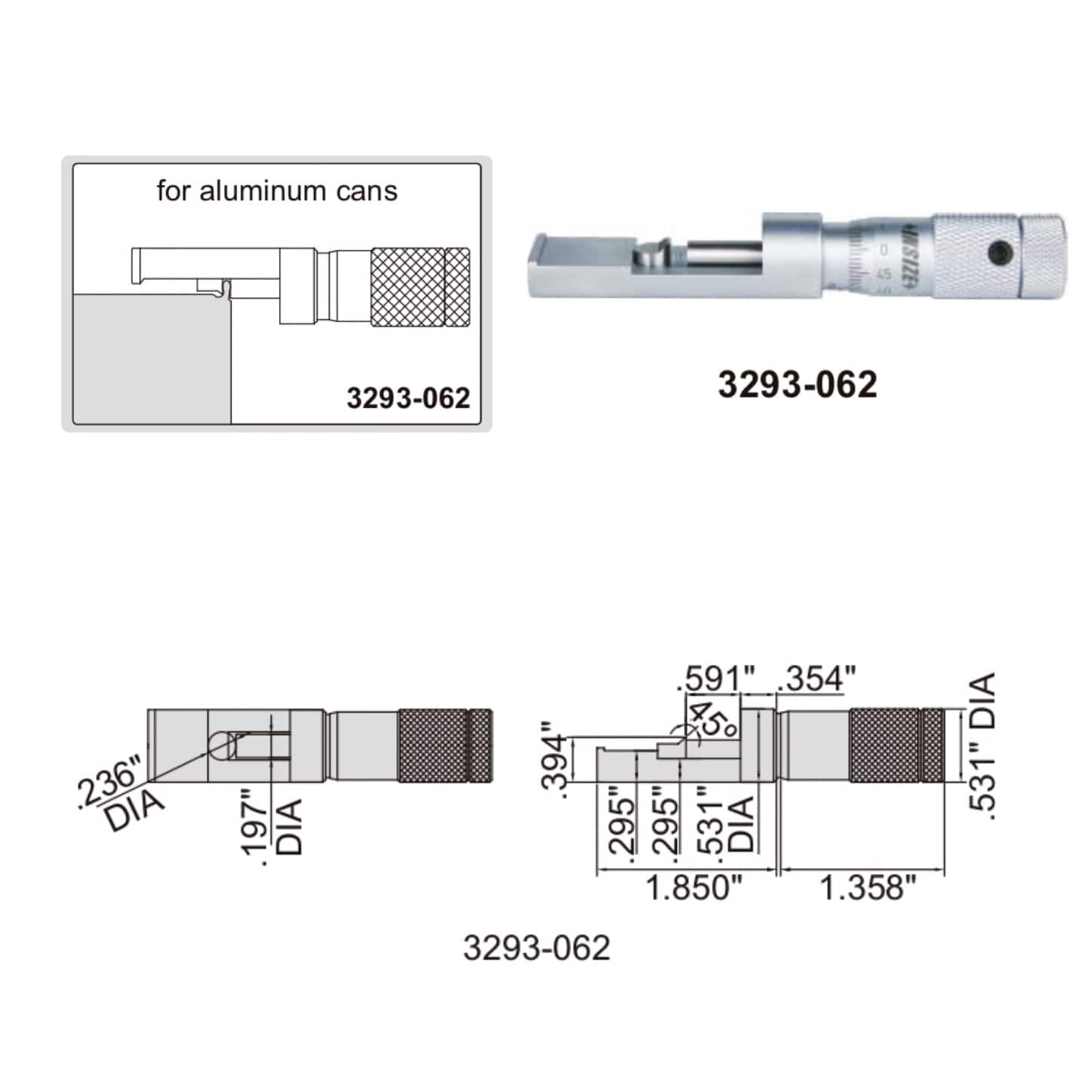 INSIZE Measuring Equipment Insize Can Seam Micrometer 0-0.6" Range Series 3293-062