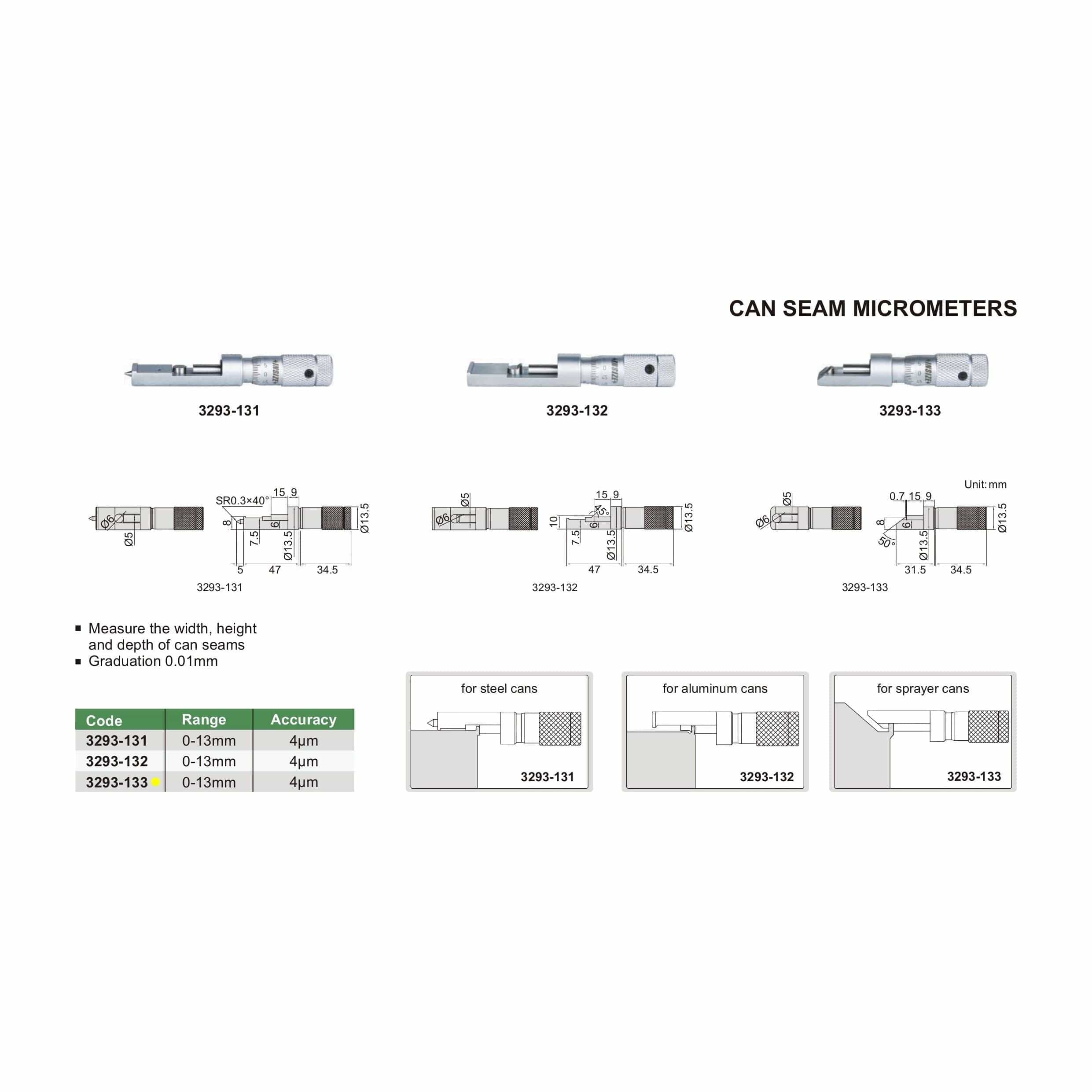 INSIZE Measuring Equipment Insize Can Seam Micrometer 0-13mm Range Series 3293-133