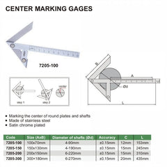 INSIZE Measuring Equipment Insize Center Marking Gauge 100x70mm Range Series 7205-100