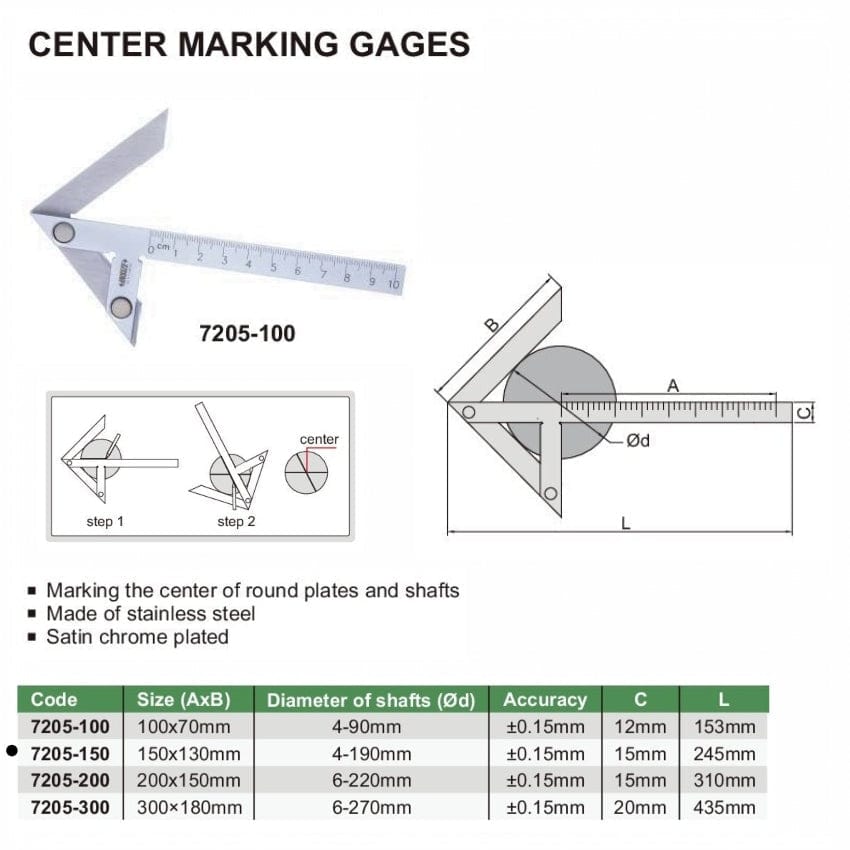 INSIZE Measuring Equipment Insize Center Marking Gauge 150x130mm Range Series 7205-150