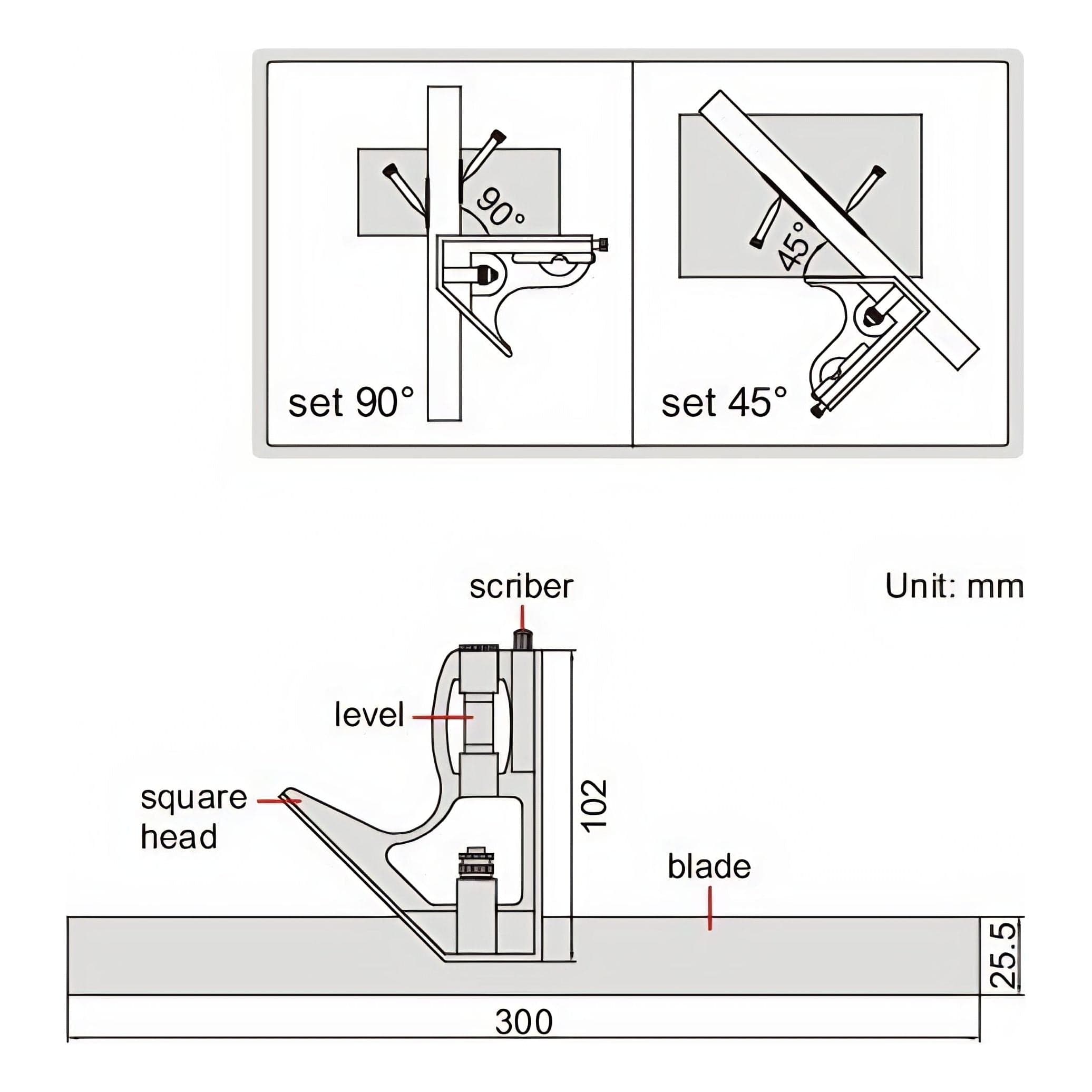 INSIZE Measuring Equipment Insize Combination Square 300mm Range Series 2276-300