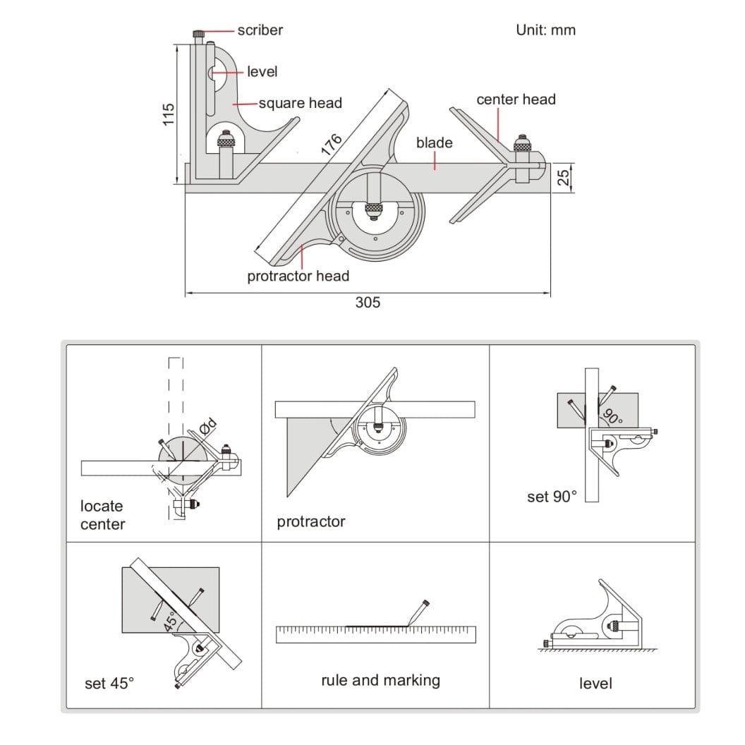 INSIZE Measuring Equipment Insize Combination Square Set Layout Solution 2278-3
