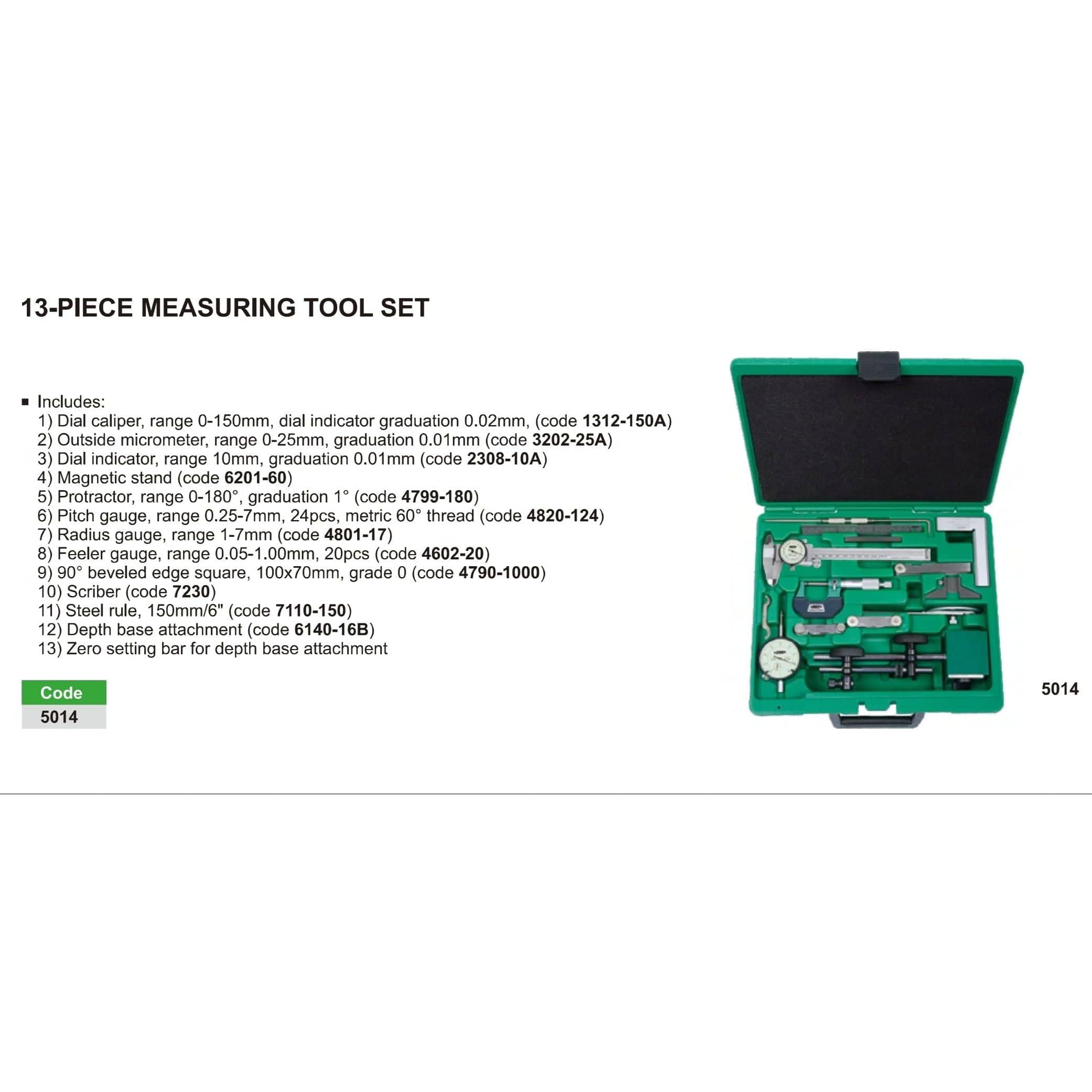 INSIZE MEASURING EQUIPMENT INSIZE Comprehensive 13 Piece Measuring Tool Kit Series 5014