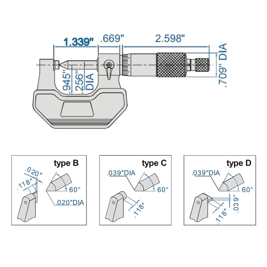 INSIZE Measuring Equipment Insize Crimp Height Micrometer 0-1" Range Series 3266-1C