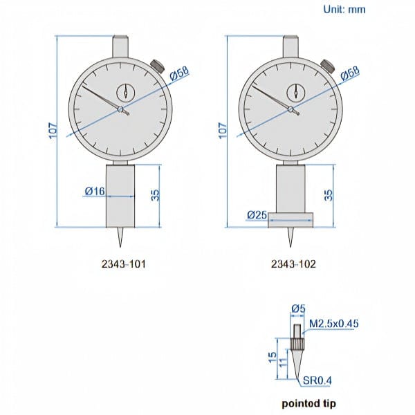INSIZE Measuring Equipment Insize Dial Depth Gauge 0-10mm x 0.01mm Range Series 2343-102