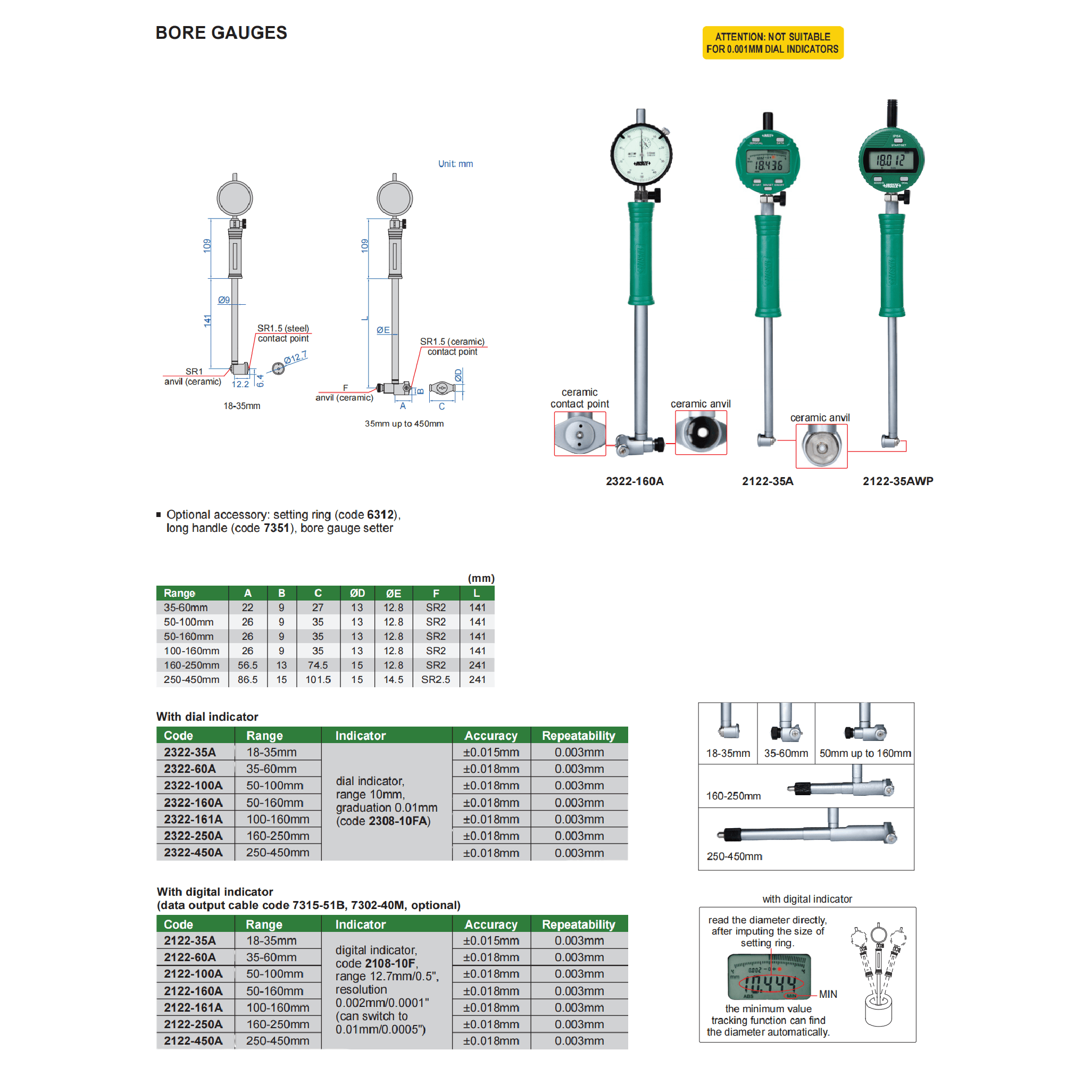 INSIZE MEASURING EQUIPMENT Insize Digital Bore Gauge 160–250 mm Range Series 2122-250A