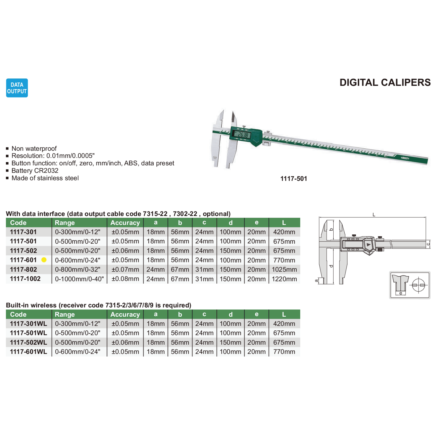 INSIZE Measuring Equipment Insize Digital Caliper 0-600mm / 0-24" Range Series 1117-601