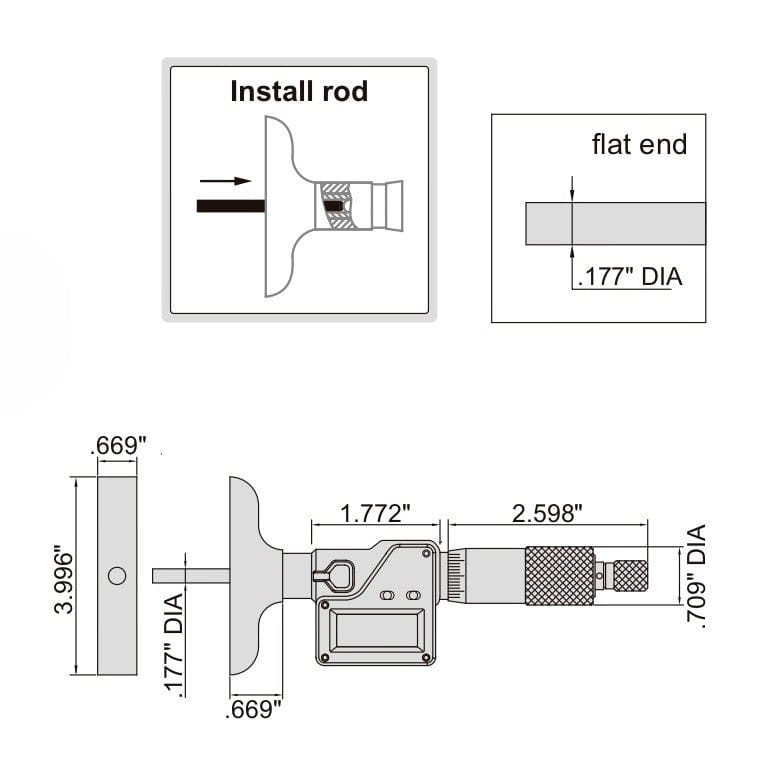 INSIZE Measuring Equipment Insize Digital Depth Micrometer 0-2" Range Series 3540-50E