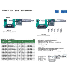 INSIZE Measuring Equipment Insize Digital Screw Thread Micrometer 50-75mm/2-3" Range Series 3581-75A