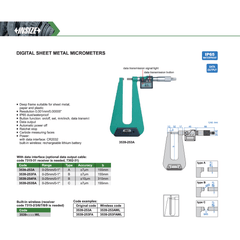 INSIZE MEASURING EQUIPMENT Insize Digital Sheet Metal Micrometer 0–25 mm / 0–1" Series 3539-254FA