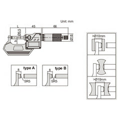 INSIZE MEASURING EQUIPMENT Insize Digital Spherical Anvil Tube Micrometer 0-25mm/0-1" Range Series 3560-25A