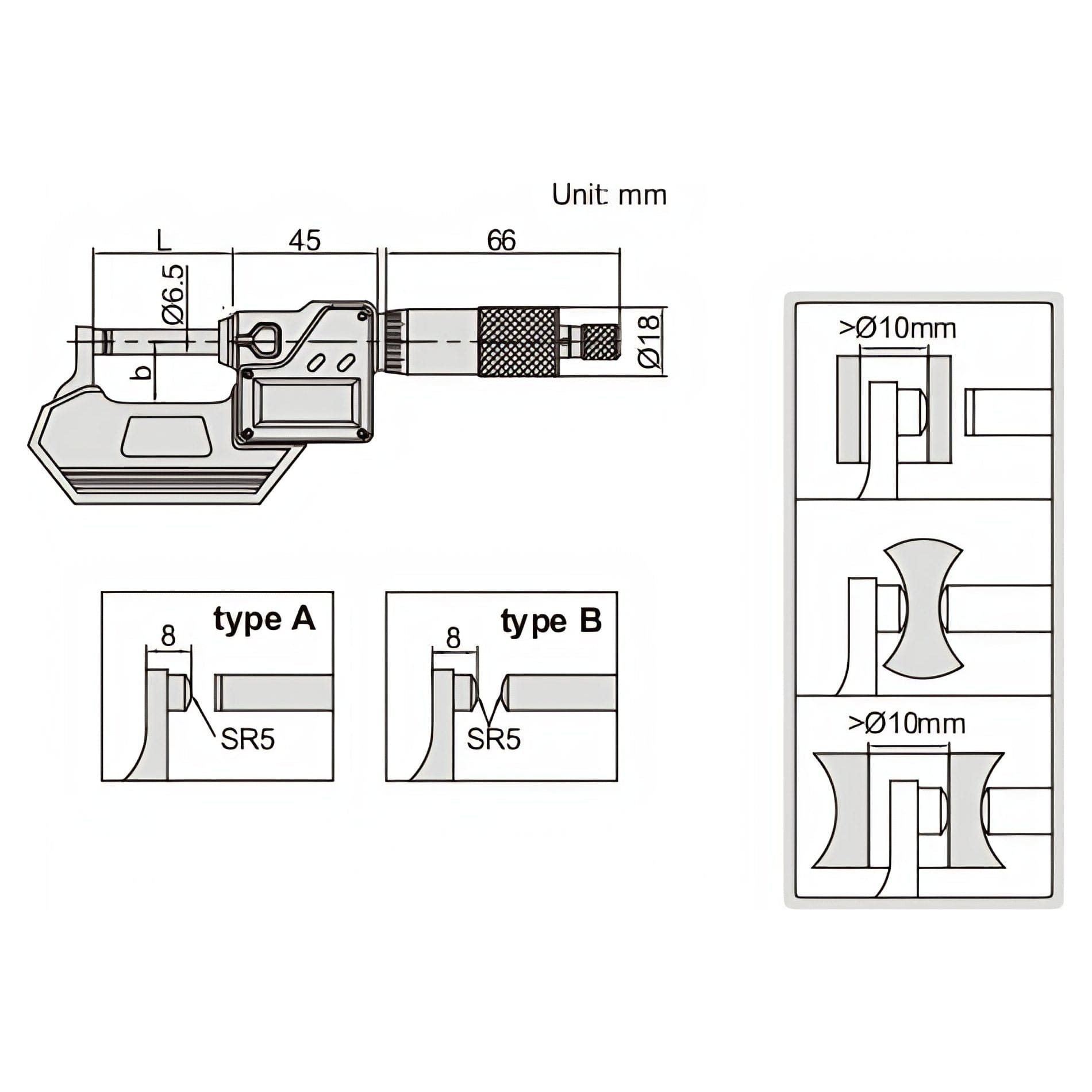 INSIZE Measuring Equipment Insize Digital Spherical Anvil Tube Micrometer 75-100mm/3-4" Range Series 3560-100A