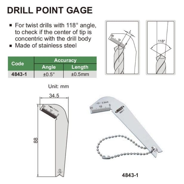 INSIZE Measuring Equipment Insize Drill Point Gauge Series 4843-1