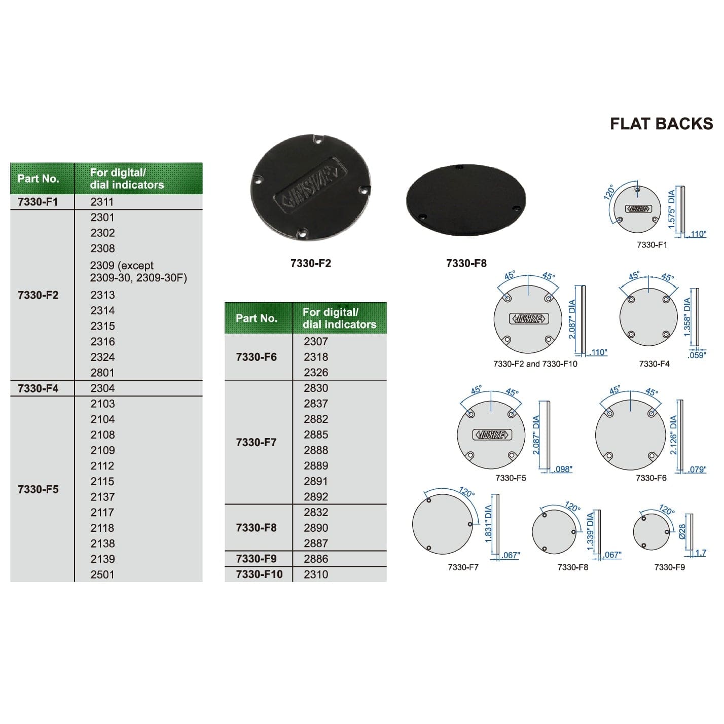 INSIZE Measuring Equipment Insize Flat Back for Dial & Digital Indicators 54mm Diameter Series 7330-F6