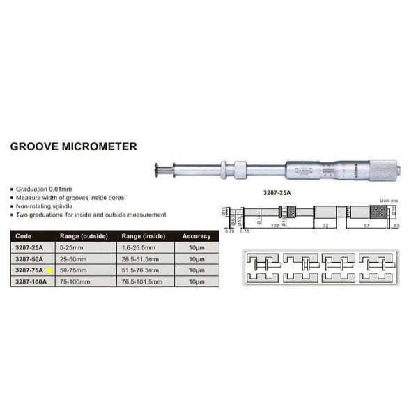 INSIZE Measuring Equipment Insize Groove Micrometer 50-75mm Range Series 3287-75A