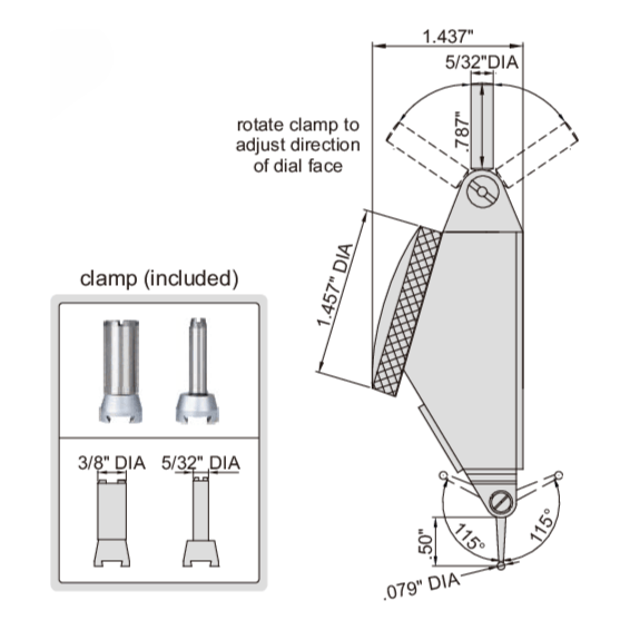 INSIZE Measuring Equipment Insize Large Range Dial Test Indicator 0-0.06" x 0.0005" Range Series 2386-006A
