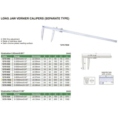 INSIZE Measuring Equipment Insize Long Jaw Vernier Caliper 0-1000mm/0-40" x 0.02mm/0.001" Range Series 1215-1032