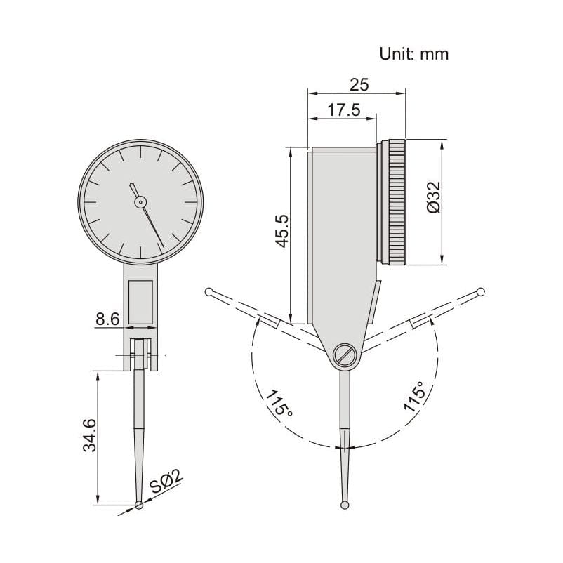 INSIZE Measuring Equipment Insize Long Styli Dial Test Indicator 0.5mm Range Series 2896-05