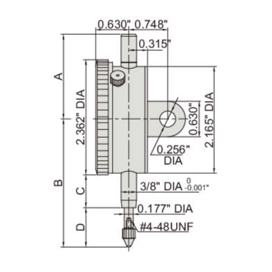 INSIZE Measuring Equipment Insize Lug Back Dial Indicator 0.5" Range Series 2307-05