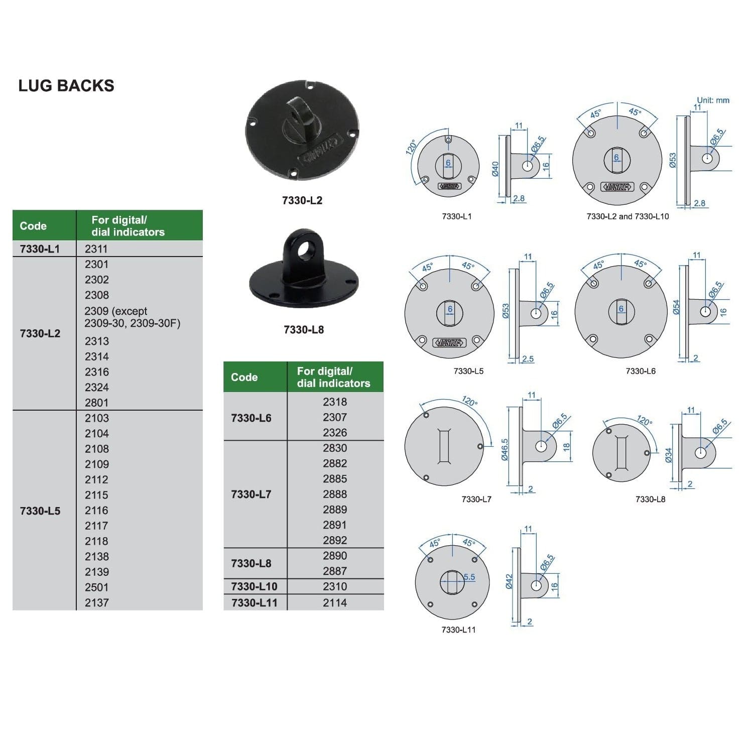 INSIZE Measuring Equipment Insize Lug Back for Dial Guages 53mm Range Series 7330-L2