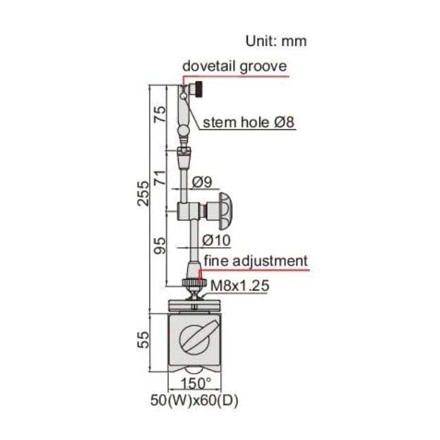 INSIZE Measuring Equipment Insize Magnetic Stand w/ Two Fine Adjustments Series 6272-80
