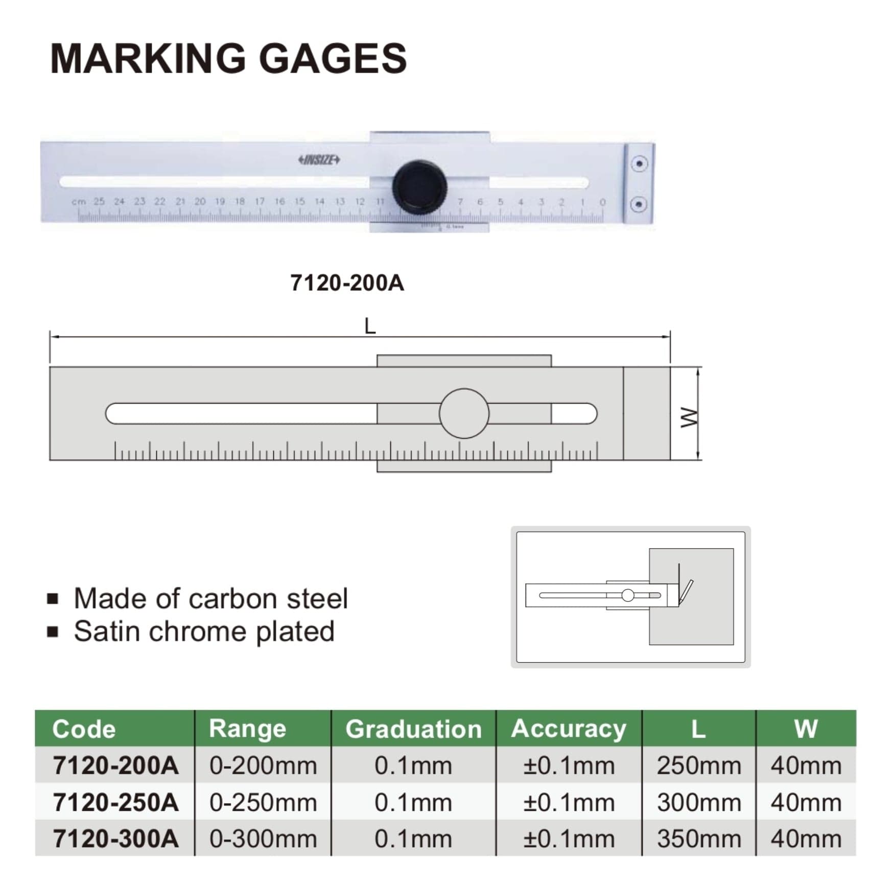 INSIZE Measuring Equipment Insize Marking Gauge 0-250mm Range Series 7120-250A