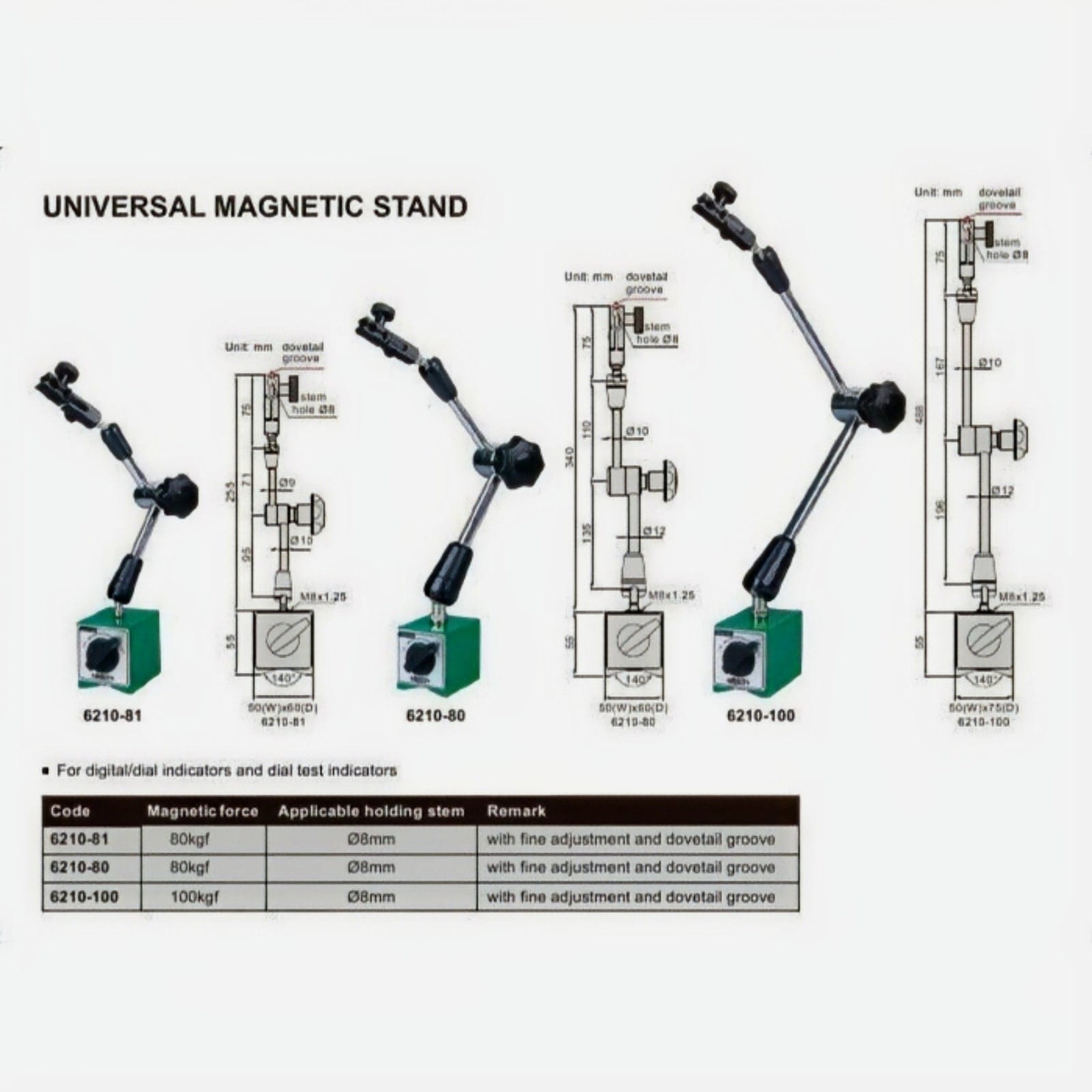 INSIZE Measuring Equipment Insize Mechanical Lock Magnetic Stand 80 kg Force Series 6210-81