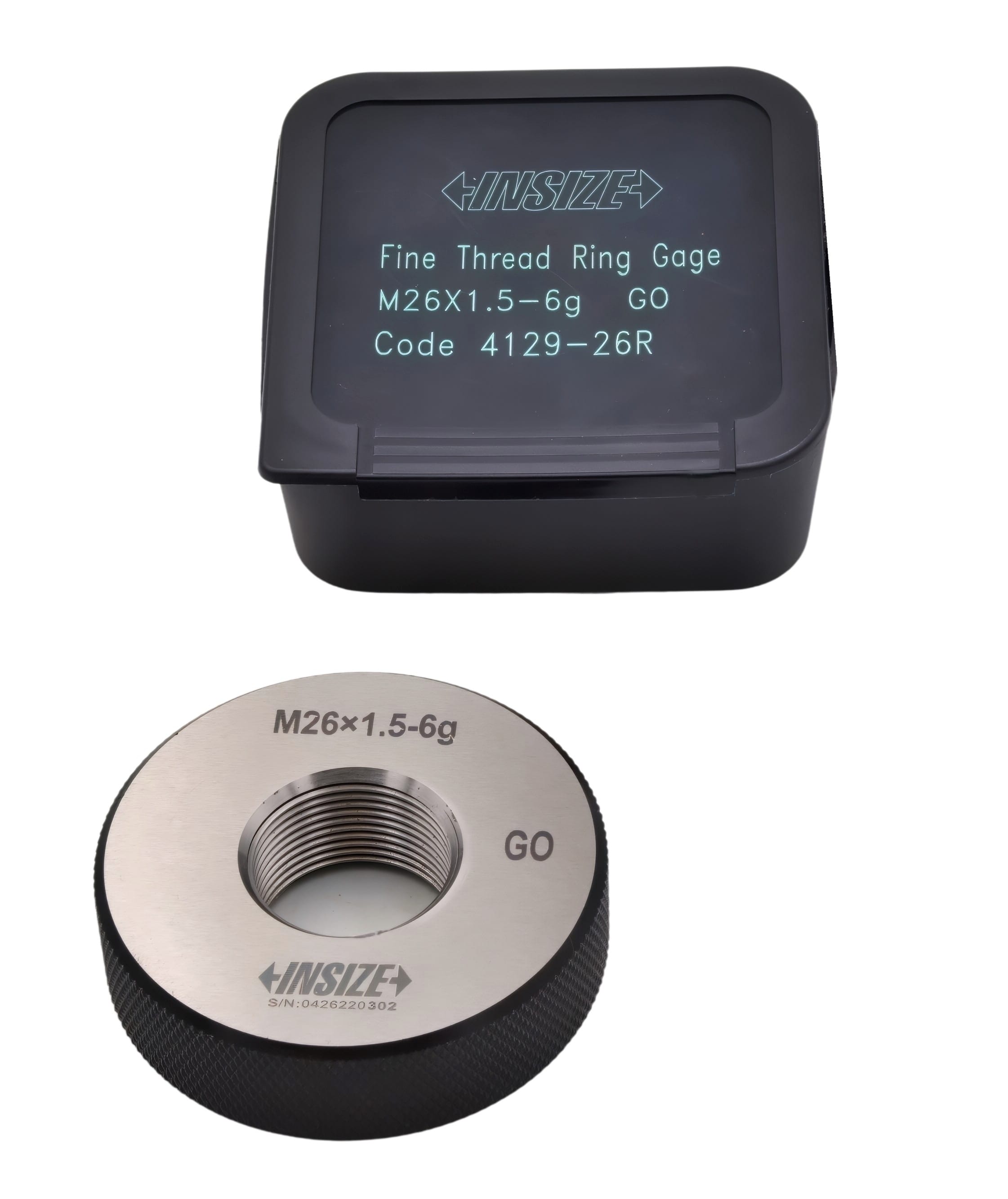 INSIZE MEASURING EQUIPMENT Insize Metric Fine Thread Ring Gauge GO M26 x 1.5 Class 6g Series 4129-26R