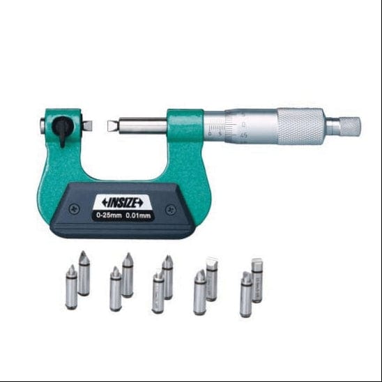 INSIZE MEASURING EQUIPMENT Insize Metric Screw Thread Micrometer Set – 0-25mm Range, 6 Tip Pairs, 60° Threads