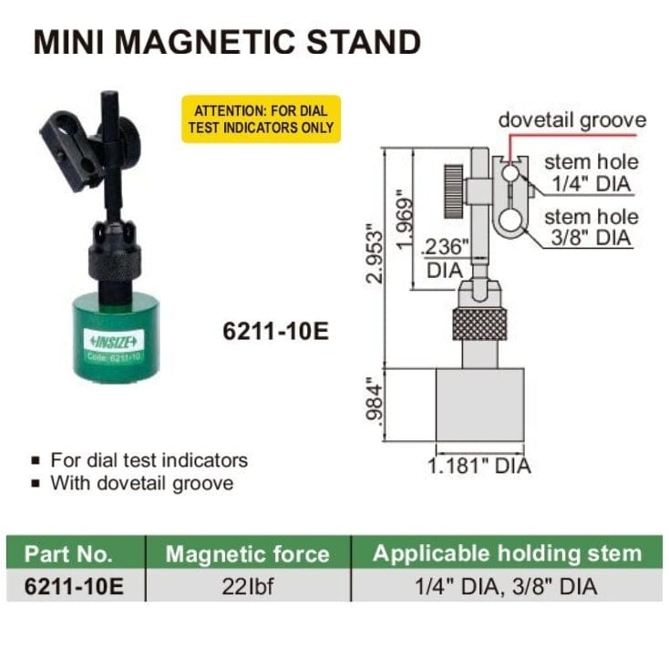 INSIZE Measuring Equipment Insize Mini Magnetic Stand 22LBF Range Series 6211-10E
