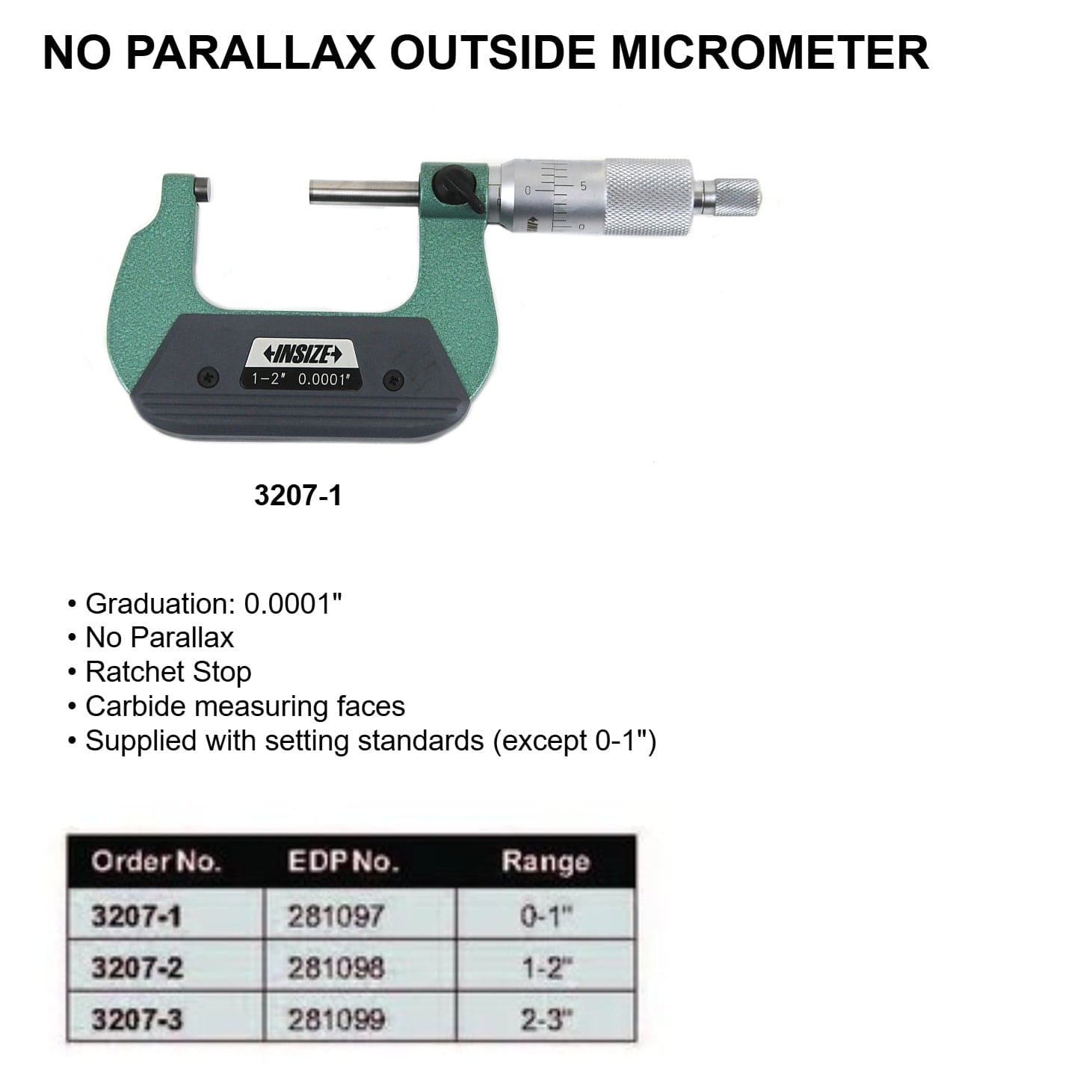 INSIZE Measuring Equipment Insize Outside Micrometer 0-1" Range Series 3207-1