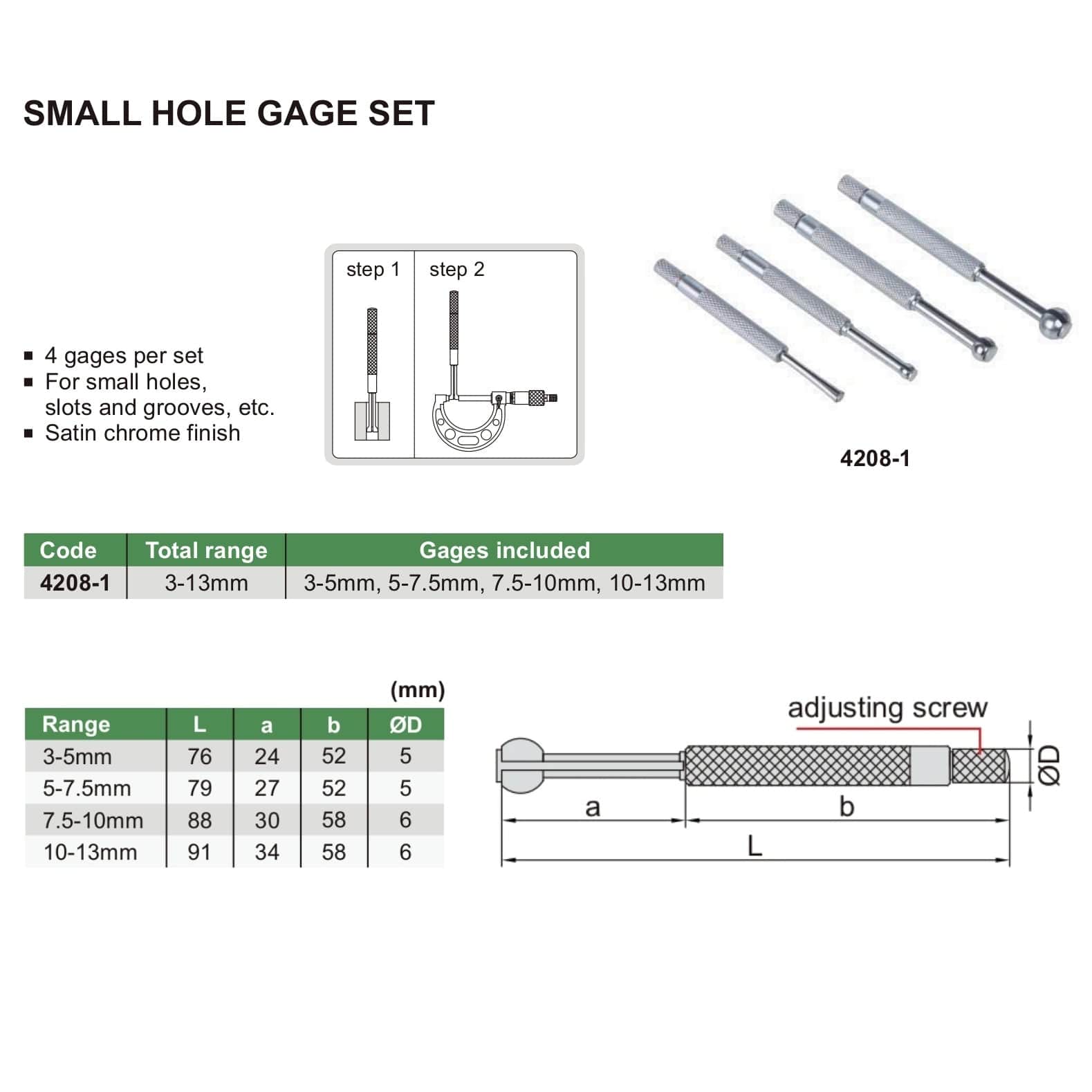 INSIZE Measuring Equipment Insize Small Hole Gauge Set 4208-1