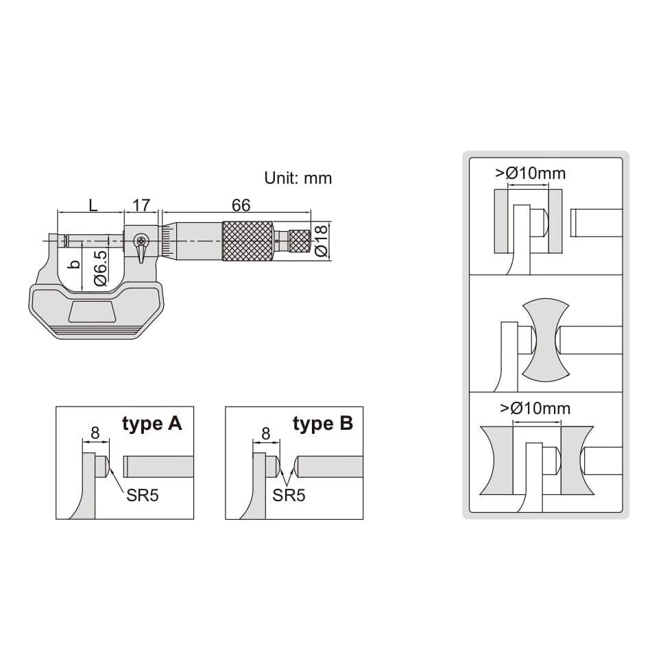 INSIZE Measuring Equipment Insize Spherical Anvil Tube Micrometer 0-25mm Type B Series 3260-25SA