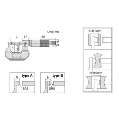 INSIZE Measuring Equipment Insize Spherical Anvil Tube Micrometer 0-25mm Type B Series 3260-25SA