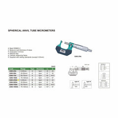 INSIZE Measuring Equipment Insize Spherical Anvil Tube Micrometer 0-25mm Type B Series 3260-25SA