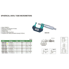 INSIZE Measuring Equipment Insize Spherical Anvil Tube Micrometer 25-50mm Type A Series 3260-50A