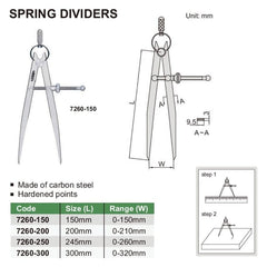 INSIZE MEASURING EQUIPMENT Insize Spring Divider 245 mm Range Series 7260-250