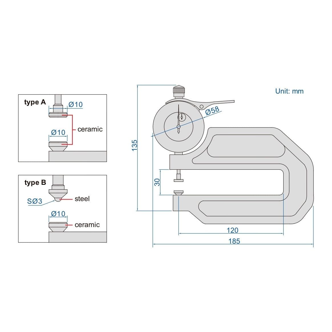 INSIZE Measuring Equipment Insize Thickness Gauge 0-20mm x 0.01mm Range Series 2365-20