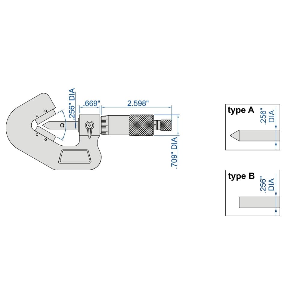 INSIZE Measuring Equipment Insize V Shape Anvil Micrometer 0.8-1.4" Range Series 3290-143