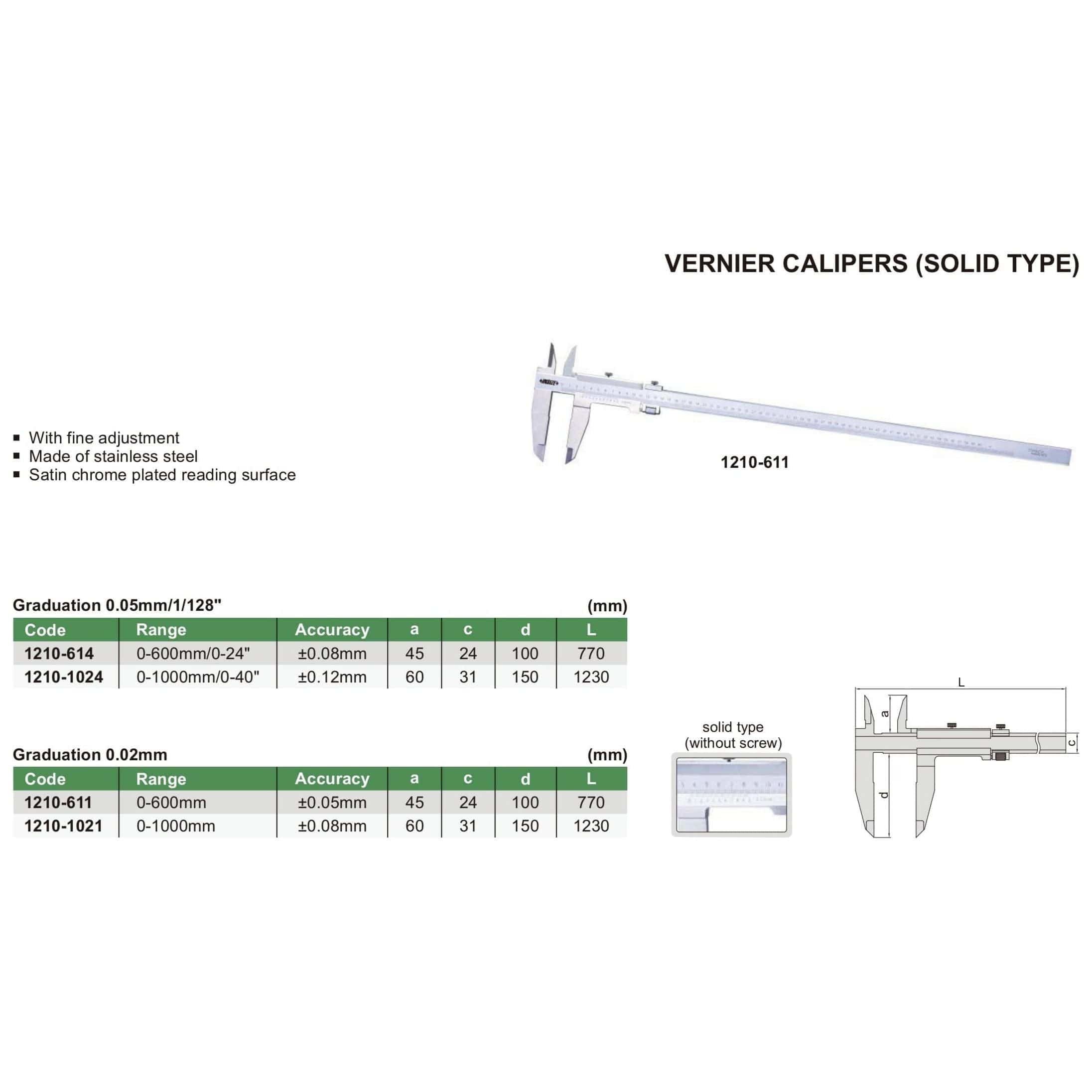 INSIZE Measuring Equipment Insize Vernier Caliper 0-600mm Range Series 1210-611