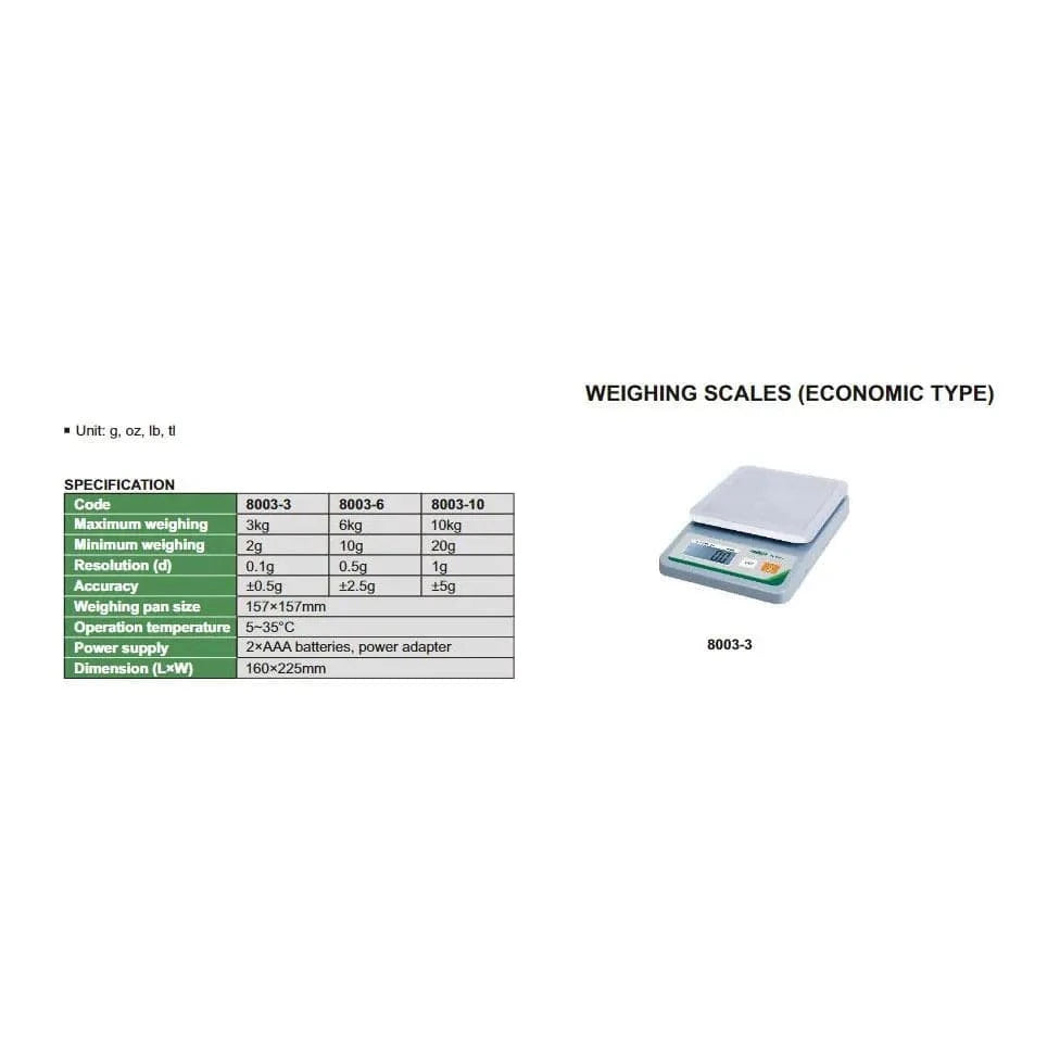 INSIZE MEASURING EQUIPMENT Insize Weighing Scale 3kg Capacity Economic Type Series 8003-3