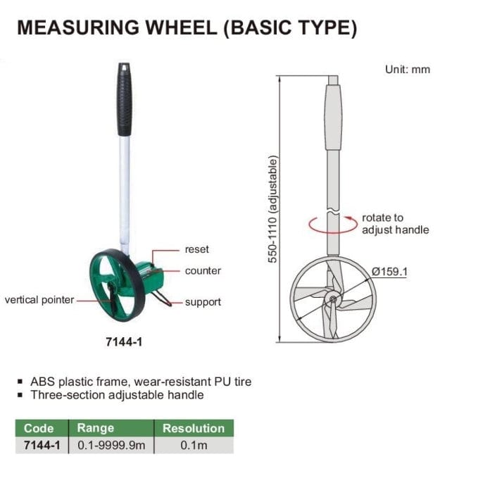 Insize Measuring Wheel 0.1-9999.9m Range Series 7144-1 - Twin Eagle Imports